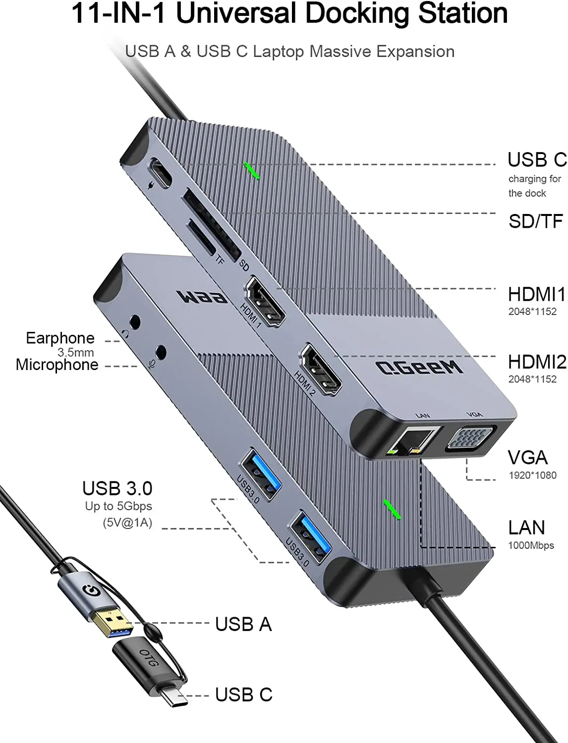 QGeeM Docking Station USB 3.0, - Laptop Accessories Hub recensione e prezzo